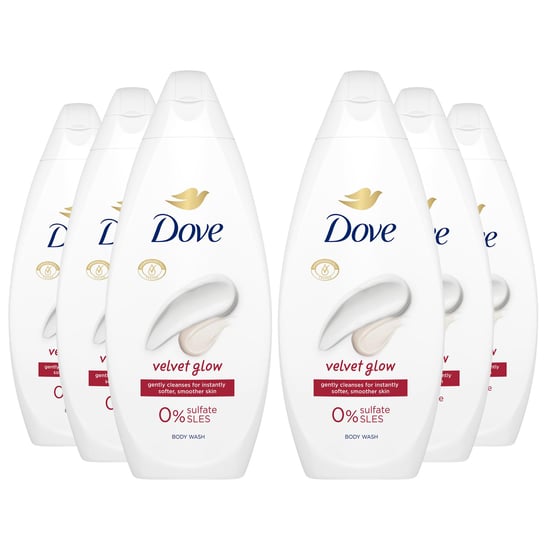 Dove Velvet Glow Body Wash 0% Sulfate SLES for Softer & Smoother Skin, 6x225ml