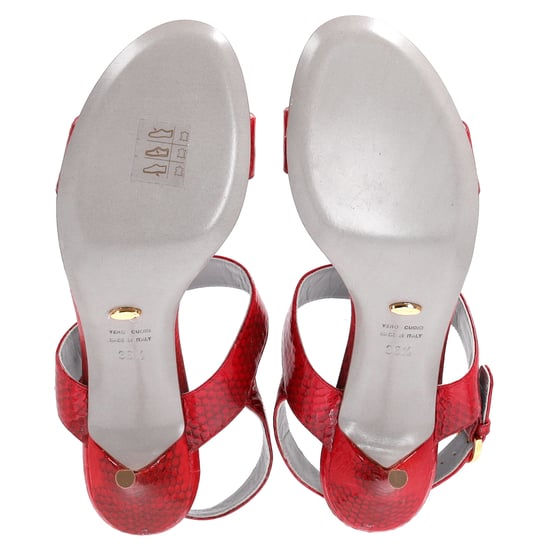 Sergio Rossi Riemchensandalen aus rotem Lackleder mit Print - Image 6