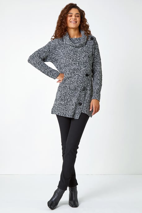 Roll Neck Button Detail Longline Jumper