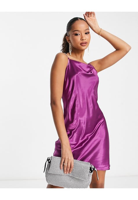 Urban Revivo cowl neck satin slip mini dress in purple - Image 1