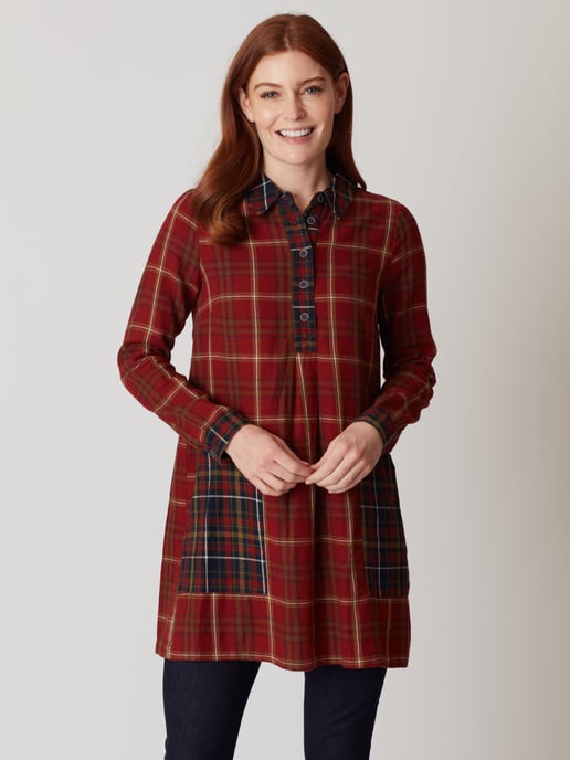 Koray Cotton Mixed Check Tunic Dress
