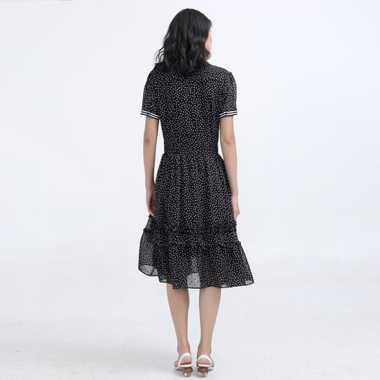 Polka Dots Fit and Flare Chiffon Dress