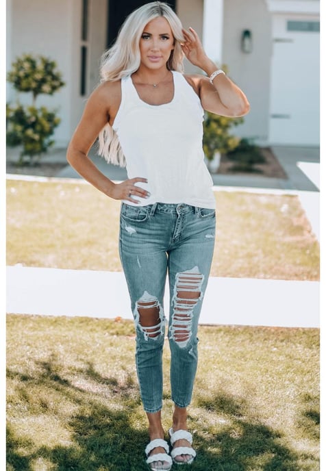 Damen Basic Solid Tank Top in Weiß - Image 1