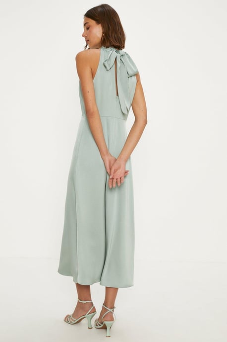 Satin Halter Neck Midi Bridesmaids Dress - Image 3