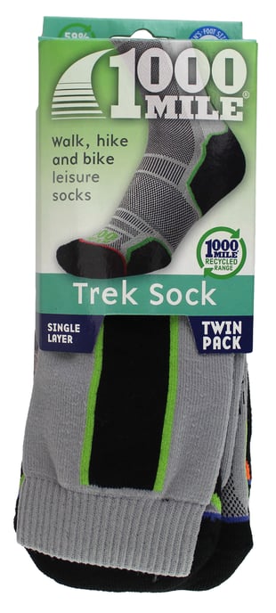 1000 Mile - 2er-Pack Herren Trek Repreve Einlagige Wandersocken - Schwarz / Neon - Image 2