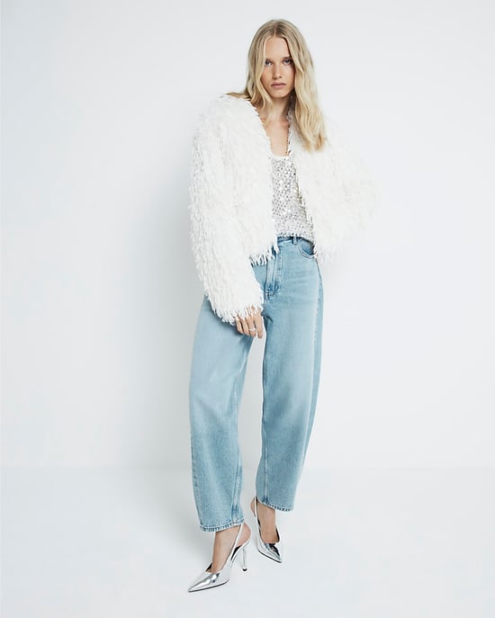 River Island Womens Jacket Cream Faux Feather Trophy - Image 1