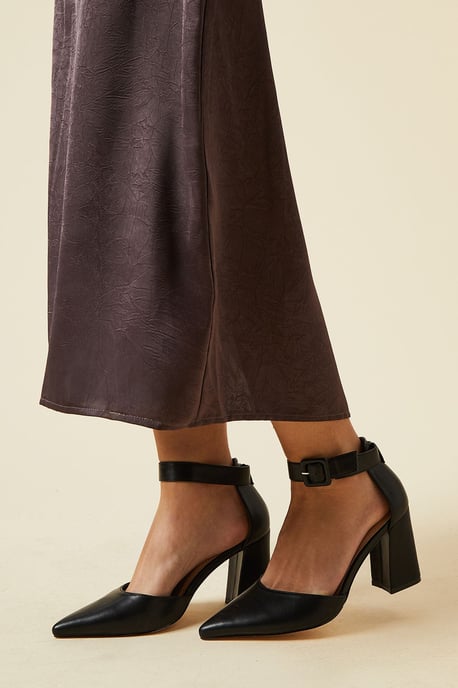 Wide Fit Echo Buckle Detail Ankle Strap Pointed Court Shoes - Image 2
