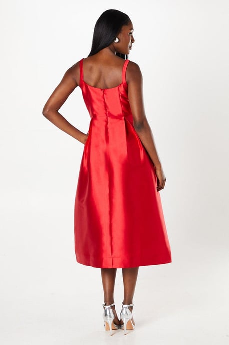 Bow Detail Twill Midi Dress