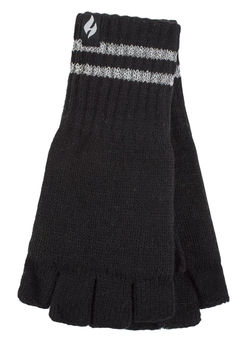 Herren gestrickt fingerlose reflektierende Handschuhe für den Winter | Wärmehalter | Thermal Hi Viz Arbeitshandschuhe - schwarz - Image 1