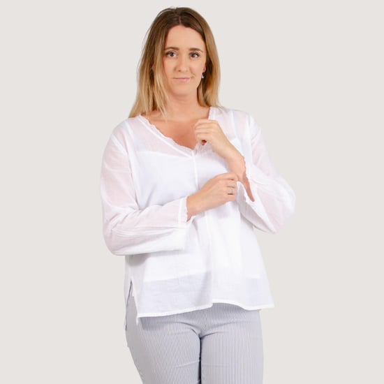 Gauze Frayed V Neck Top - Image 4