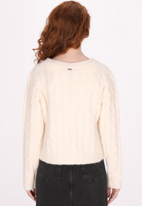Dreimaster Cardigan Damen Wollweiss Melange - Image 4