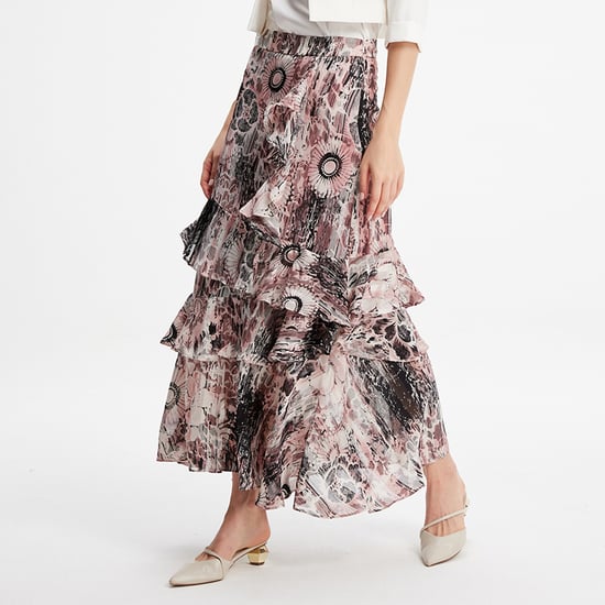 Langer Chiffon-Rock mit Rüschen und Blumendruck - Image 2