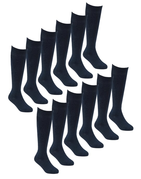 12 Paar Multipack Mädchen Kniestrümpfe aus Bambus | Sock Snob | Weiche glatte lange Schulsocken für Kinder - Marineblau - Image 1