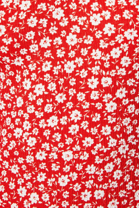 Red Ditsy V Neck Short Sleeve Midi Dress - Image 5