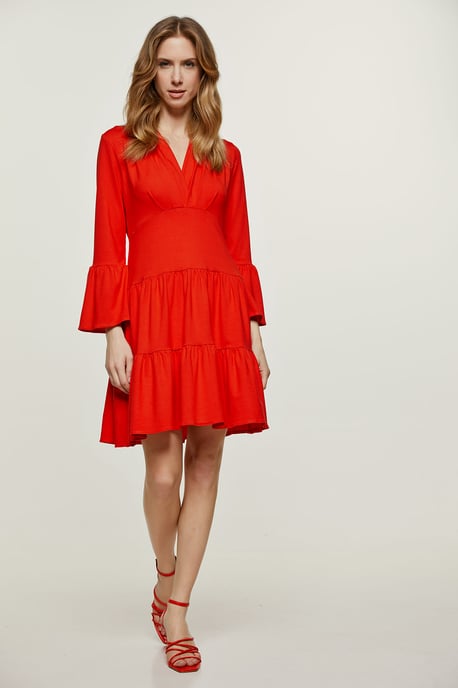 Red Jersey Tiered Dress
