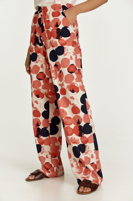 Apricot Print Linen Style Wide Leg Pants