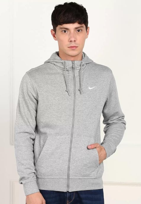 Nike Fleece Herren Zip durch Club Swoosh Hoodie In grau - Image 1