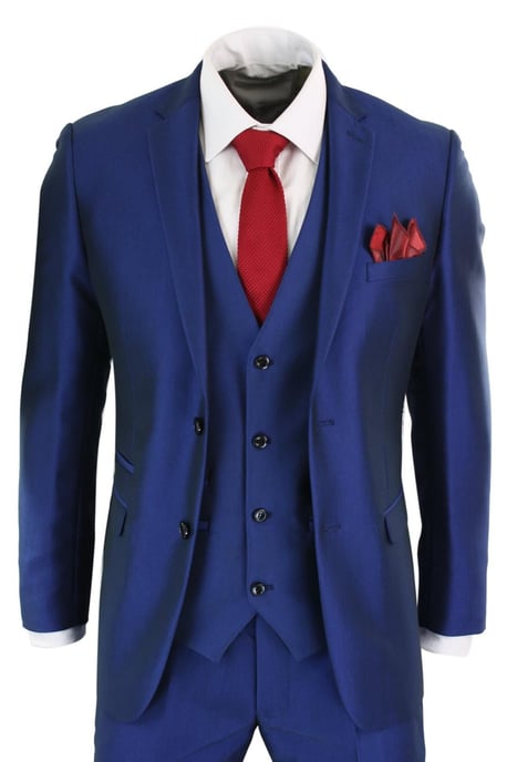 Herren 3-teiliges glänzendes royalblaues klassisches Anzugset - Image 1