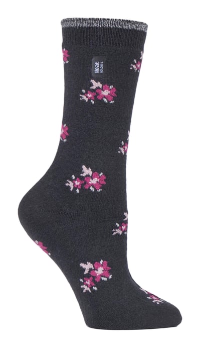 Heat Holders Damen Ultra Lite Thermo-Socken mit gebürstetem Innengarn, Anthrazit, Blumenmuster (Bellis) - Image 1