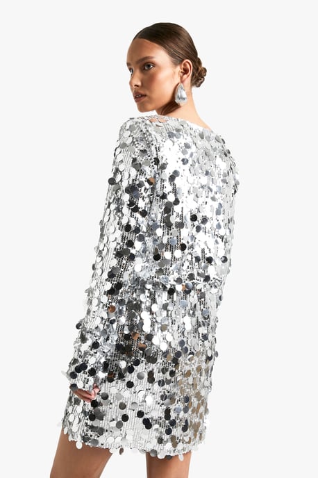Disc Sequin Blouson Shift Dress