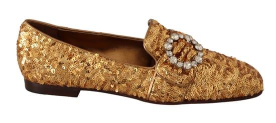 Dolce & Gabbana Gold Pailletten Crystal Flache Damen Slipper Schuhe - Image 1