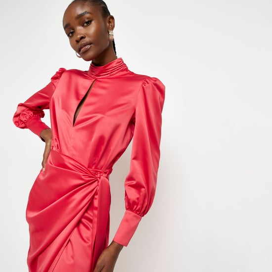 River Island Womens Wrap Midi Dress Red Cut Out Long Sleeve