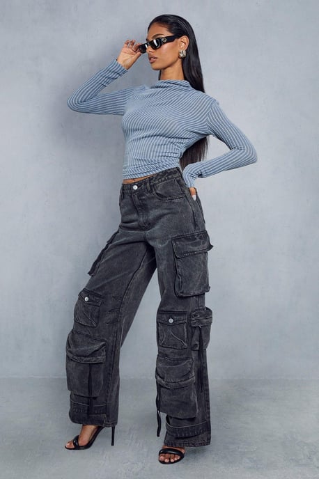 Contrast Rib Asymmetric Neck Top
