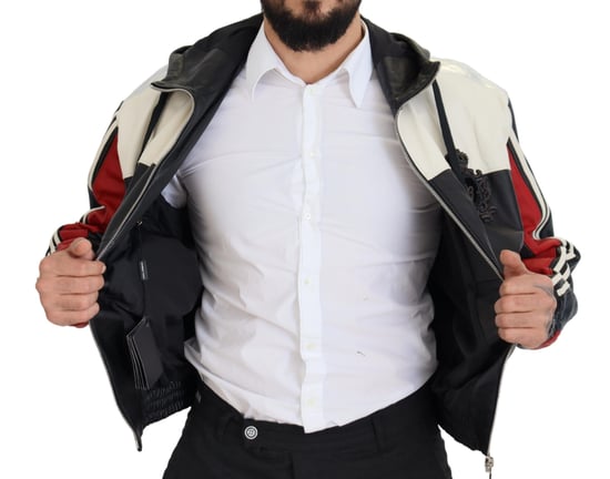 Dolce & Gabbana Schwarze Leder-Hoodie-Blousonjacke für Herren - Image 5