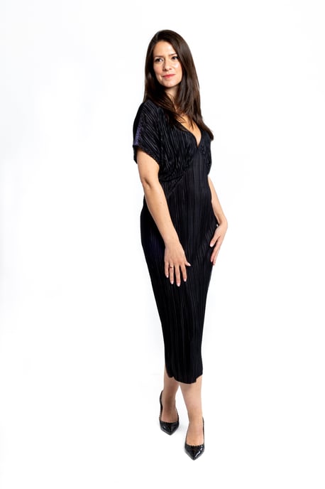 Plisse Black Midi Dress