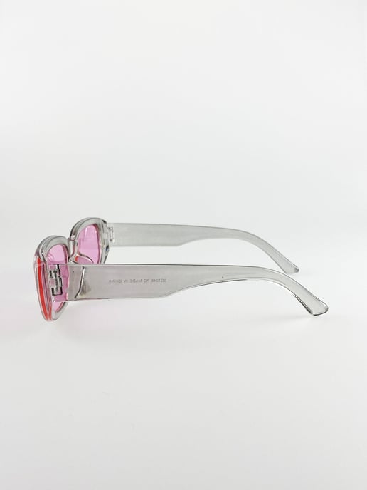 Retro Rectangle Sunglasses With Pink Lenses and Light Grey Frame