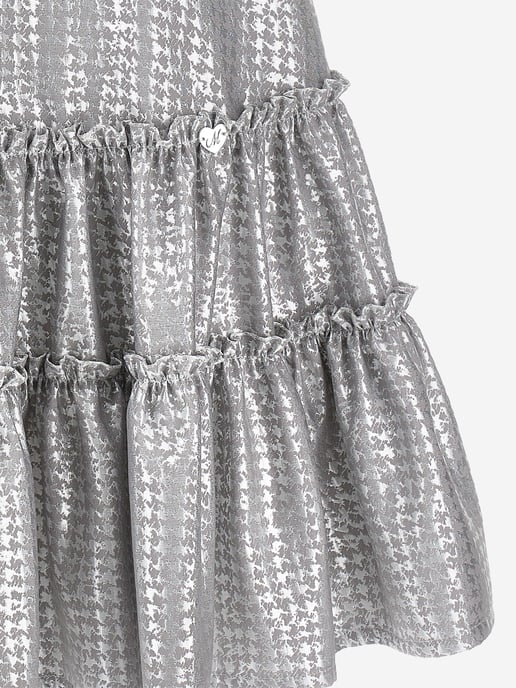 Monnalisa Girls Houndstooth Jacquard Dress in Silver