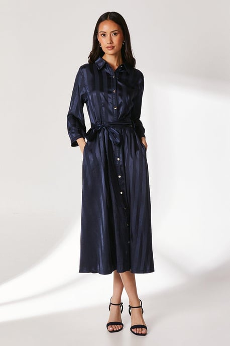 Satin Stripe Shirt Dress