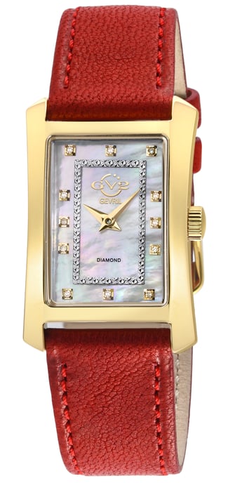 GV2 Womens Luino Diamant Weiß MOP Zifferblatt, Schweizer Quarz Echtes Italienisches Leder Rot Uhr - Image 2