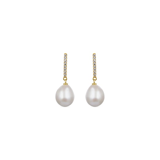 Luxenter Sterling Silver 925 earrings with white pearl finished in 18K yellow gold - Nolshu