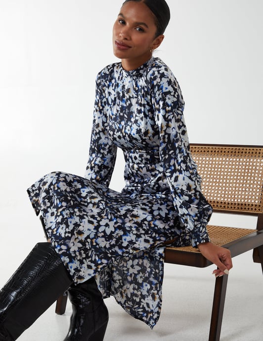 Floral Print High Neck Dress