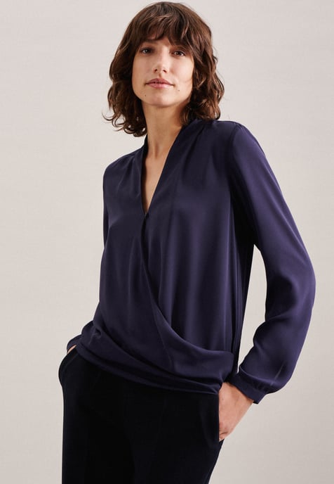 Wickelbluse Damen Dunkelblau - Image 1