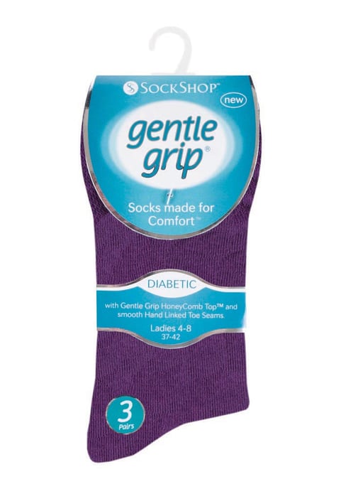 Gentle Grip - 6 Paar Damen Diabetiker Socken mit Honigkamm oben und Hand verbunden Zehennähte - lila 38 - Image 2
