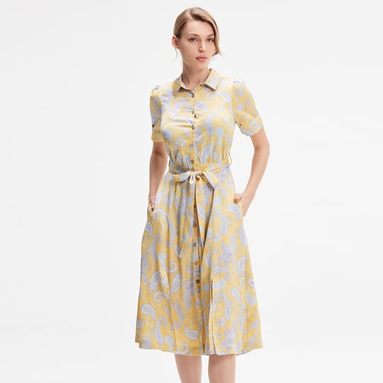 Graphic print satin shirt dress