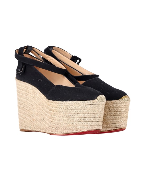 Christian Louboutin Dehia Espadrille Plattform Wedge aus schwarzem Canvas - Image 3