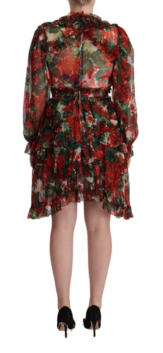 Dolce & Gabbana Damen Multicolor Rotes Blüten-Seiden-Langes Maxi-Kleid - Image 3