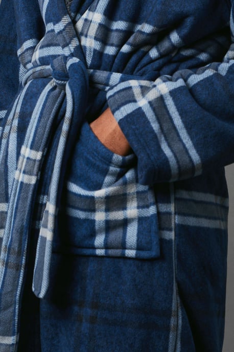 Men's Check Bonded Fleece Lined Dressing Gown
