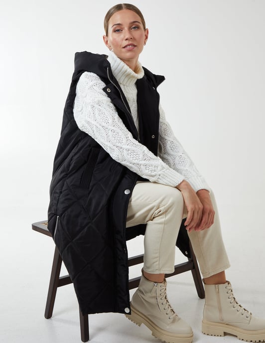 Diamond Quilted Longline Vest Gilet