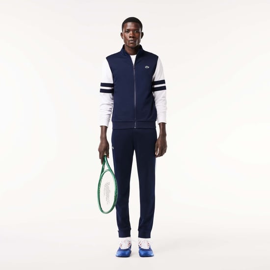 Men's Lacoste Sportsuit Striped Tennis Sweatshirt in Navy-White
