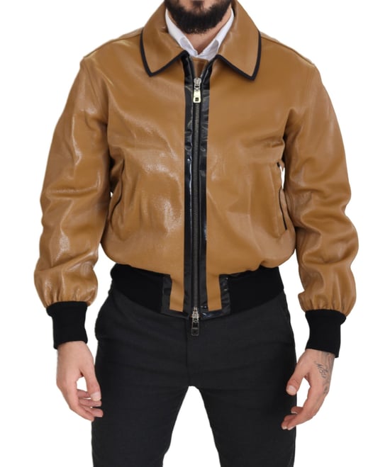Dolce & Gabbana Dunkelcamel Baumwolle Vollzip Blouson Herrenjacke - Image 2