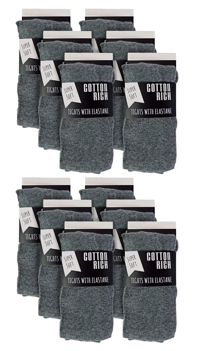 12 Paar Multipack Mädchen Schuluniform Strumpfhosen | Sock Snob | Weiche & bequeme einfache undurchsichtige Strumpfhosen für Kinder - Grau - Image 2