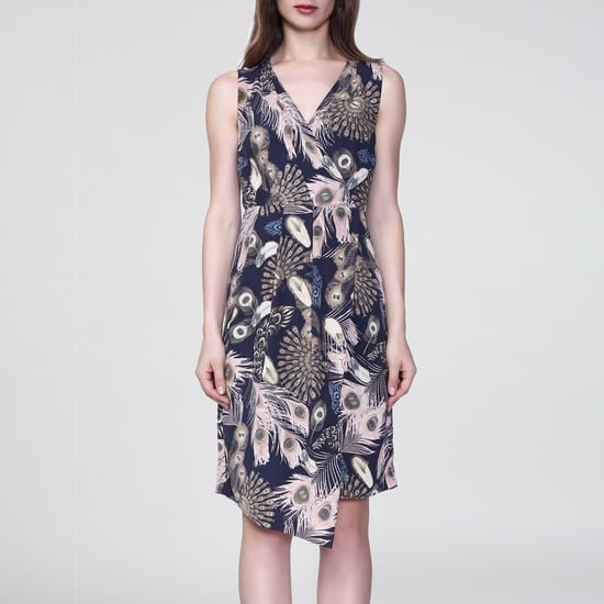 Mittellanges Kleid mit überkreuzten Herzen und Federmuster - Image 1