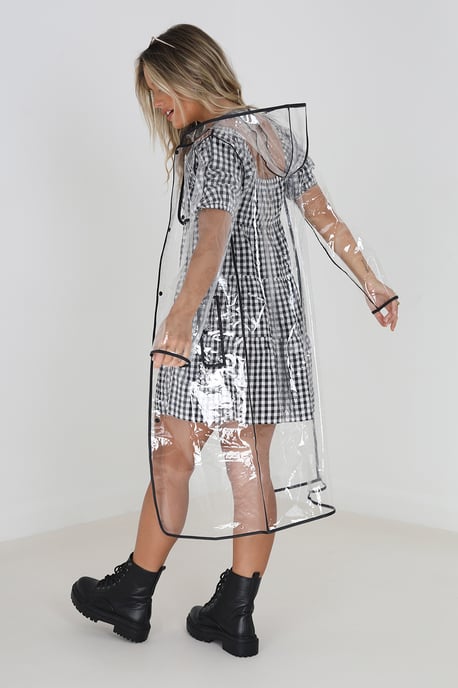 Transparent Hooded Longline Rain Mac With Contrasting Binding