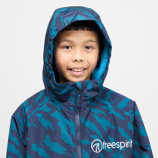 Freespirit Kids' Aquarobe Pro Waterproof Jacket with Hood, Deep-Pile Fleece Lining & 2 Zipped Pockets, Unisex Drying & Changing Robe, Navy