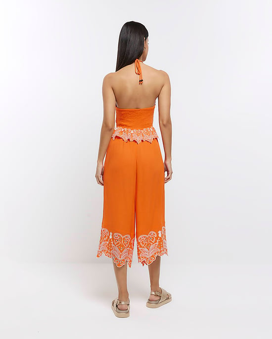 River Island Womens Jumpsuit Orange Halter Neck Cut Out