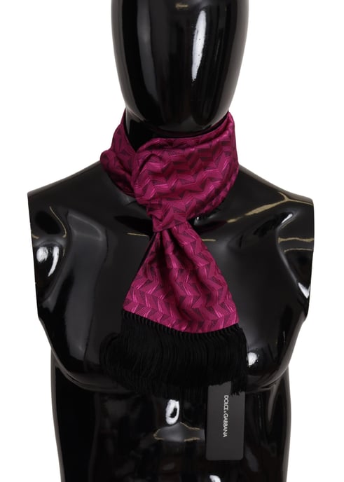 Dolce & Gabbana Magenta Geometric Patterned Shawl Fringe Silk Men's Scarf - Image 1